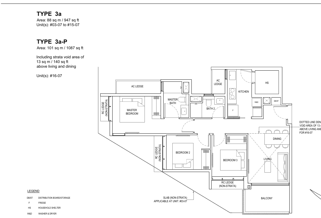 3-Bedroom · Type 3a · 947 sqft (3a-P 1,087 sqft)