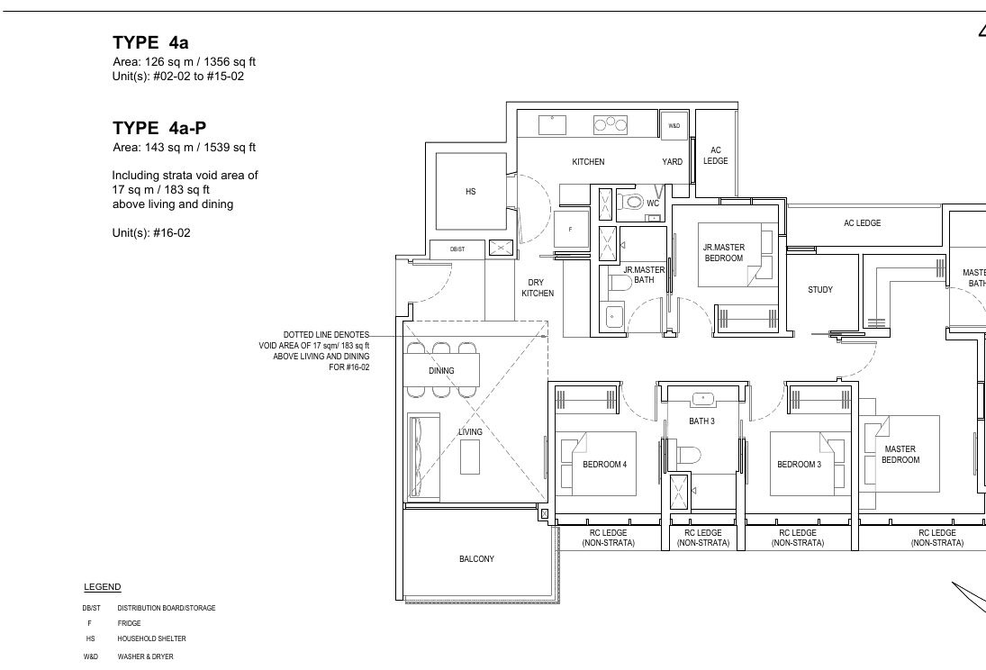 4-Bedroom + Study · Type 4a · 1,356 sqft (4a-P 1,539 sqft)